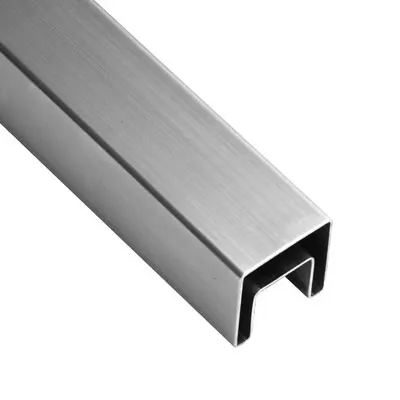 Glasleistenrohr, Nutrohr 40 x 40 x 1,5mm / Nut 24 x 24mm  / Länge 5000mm / Mat. V2A / geschliffen K320 